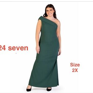 24 seven  One-Shoulder Dress in Deep Green